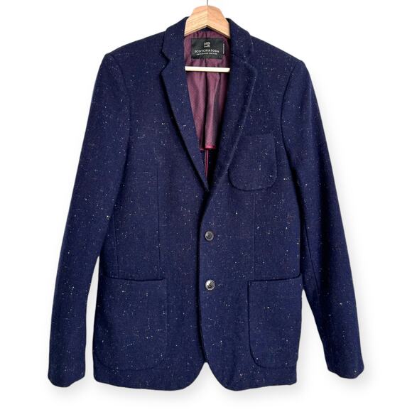 Scotch & Soda Navy Blue Wool Tweed Slim Fit Two Button Blazer Men's Size M/48 - Picture 1 of 14